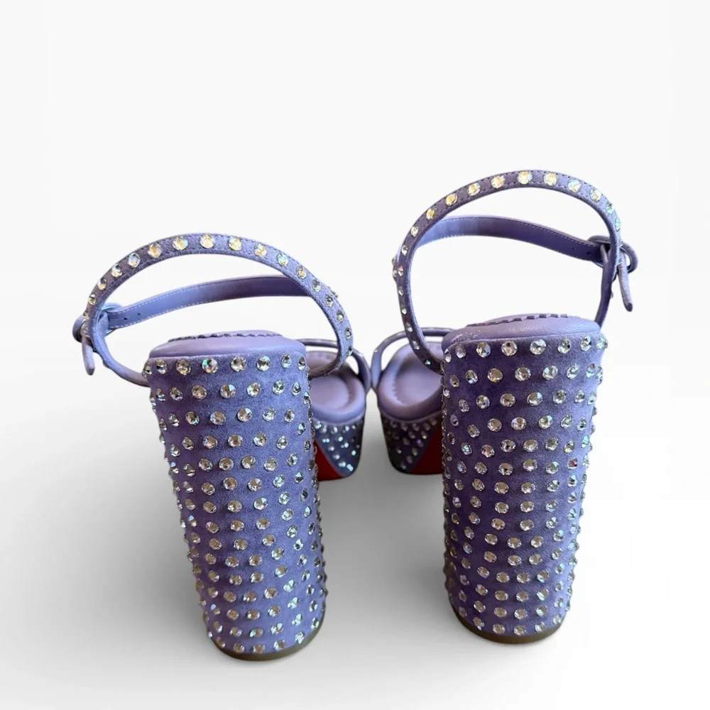 Christian Louboutin Purple Suede Crystal Embellished Movida Jane Platforms 37.5 - Picture 4 of 13